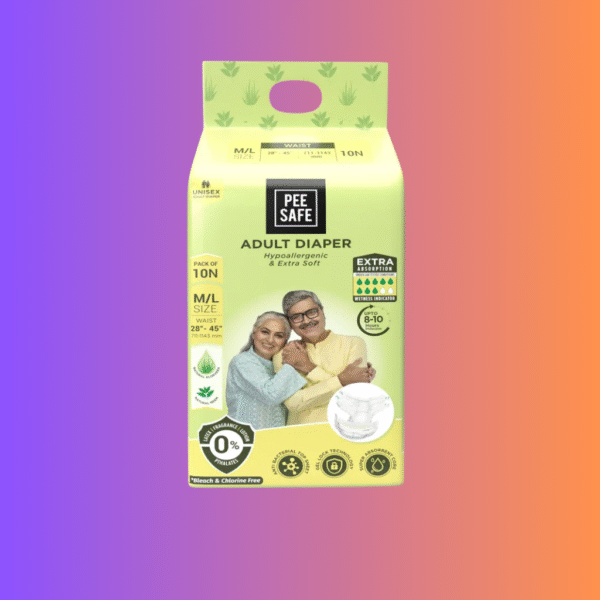 Pee Safe Adult Diaper | Medium - Large | Waist Size 71-114 cm (28"-45") | High Absorbency 10 Pcs