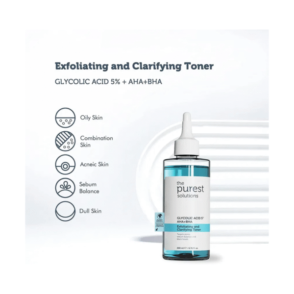 The Purest Solutions Exfoliating and Clarifying Toner | Glycolic Acid 5% AHA + BHA | 30ml
