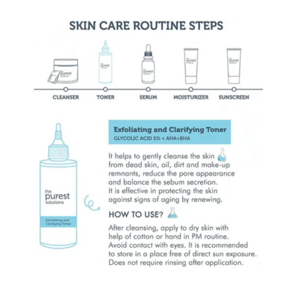 The Purest Solutions Exfoliating and Clarifying Toner | Glycolic Acid 5% AHA + BHA | 30ml - Image 2